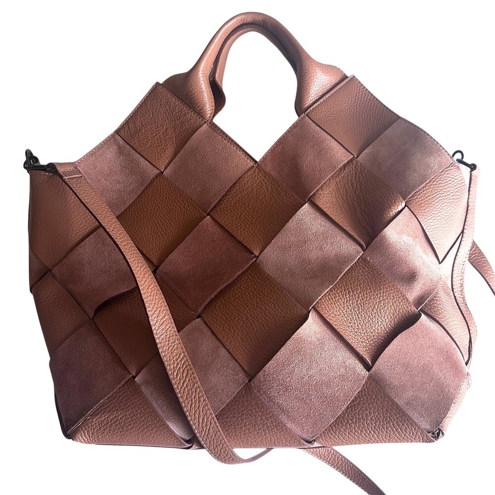 Woven Leather Hobo Bag in Mauve Brown - Picture 2 of 11